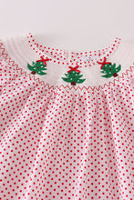 Red dot christmas tree smocked girls dress - ARIA KIDS