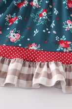 Green floral ruffle buttons girl dress - ARIA KIDS