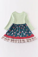 Green floral ruffle buttons girl dress - ARIA KIDS
