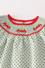 Green christmas tree car smocked dress