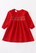 Red wreath smocked dress