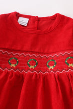 Red wreath smocked dress