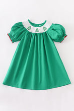 Green christmas tree embroidery smocked girl dress - ARIA KIDS