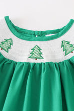 Green christmas tree embroidery smocked girl dress - ARIA KIDS