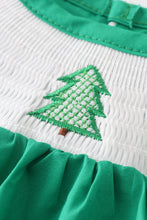 Green christmas tree embroidery smocked girl dress - ARIA KIDS
