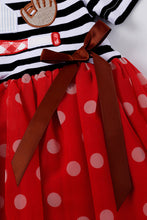 Red stripe baseball applique dress