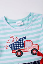 Blue stripe baseball truck applique dress - ARIA KIDS
