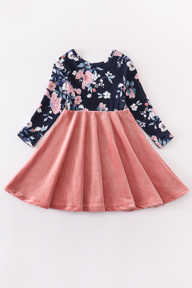 Peach floral velvet twirl dress - ARIA KIDS