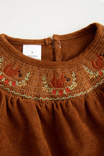Khaki squirrel smocked dress
