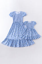 Sky blue floral smocked dress mommy&me