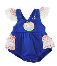 Blue Pink Whale Ruffle Lace Baby Romper - ARIA KIDS