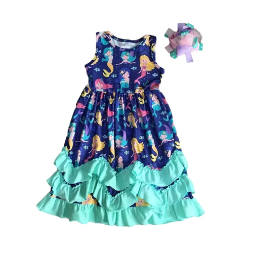 Mermaid Ruffle Dress in Blue/Mint - Design 1 - ARIA KIDS