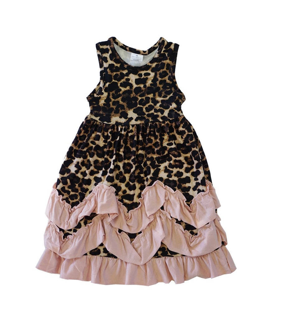 Pink Blush Leopard Ruffle Dress - ARIA KIDS