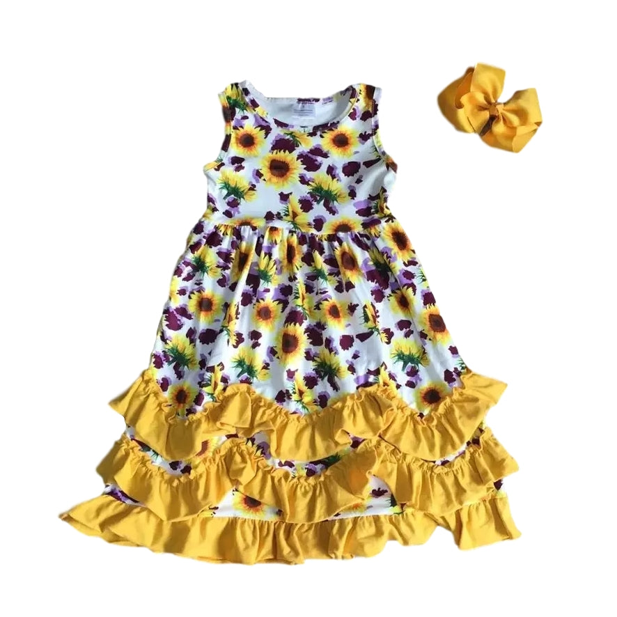 Purple Yellow Floral Ruffle Dress - ARIA KIDS