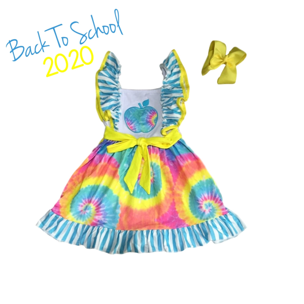 Tie Dye Apple Back to School Ruffle Dress - ARIA KIDS
