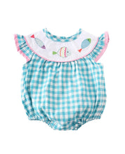 Fish Embroidered Gingham Plaid Baby Girl Bubble Romper - ARIA KIDS