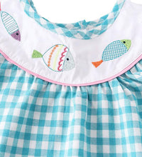 Fish Embroidered Gingham Plaid Smocked Top + Purple Shorts Set - ARIA KIDS