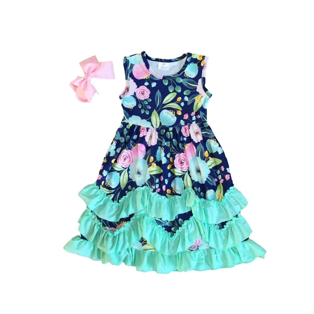 Blue Mint Peony Ruffle Dress - ARIA KIDS