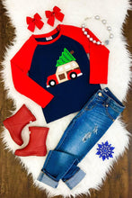 WHOLESALE CLEARANCE BUNDLE (10 Pieces) - Christmas Tree Truck Unisex Raglan Shirt - Red/Navy - ARIA KIDS