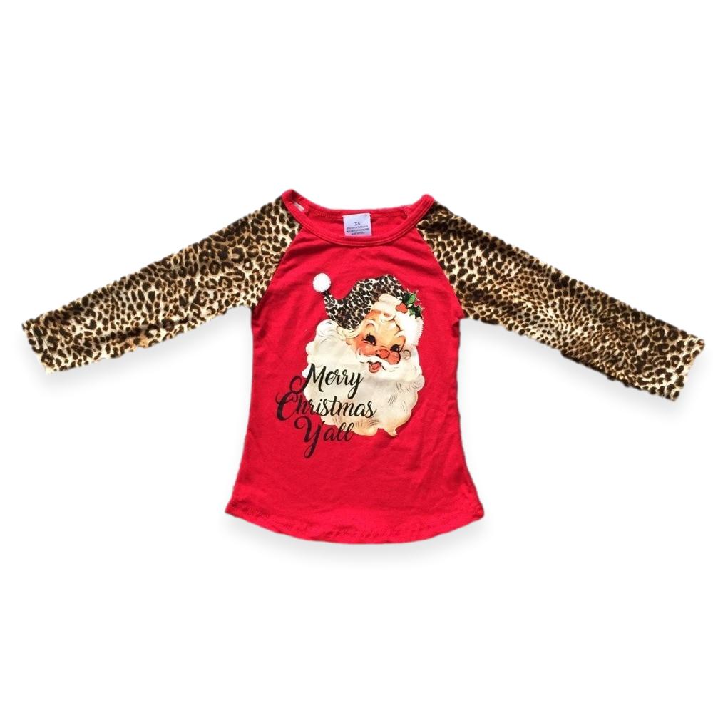 WHOLESALE CLEARANCE BUNDLE - Merry Christmas Y'all Santa Leopard Raglan Shirt - ARIA KIDS