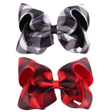 WHOLESALE BUNDLE - Girls 5" Buffalo Plaid Red & Black & White Hair Bow Clip for Fall/Holiday/Christmas - ARIA KIDS