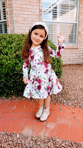 Mia Maroon Floral Print Twirl Dress - ARIA KIDS