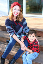 Navy ARIA Mommy and Me Plaid Poncho 2-Pc Gift Set - ARIA KIDS