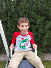 Deck the Halls Dinosaur Boys Christmas Red Raglan Shirt - ARIA KIDS