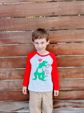 Deck the Halls Dinosaur Boys Christmas Red Raglan Shirt - ARIA KIDS