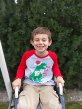 Deck the Halls Dinosaur Boys Christmas Red Raglan Shirt - ARIA KIDS