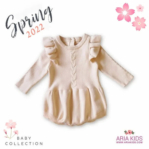 Valentina Ruffle Knit Baby Romper - Ivory (PREMIUM) 24M left - ARIA KIDS