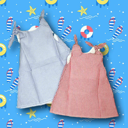 July Tie Knot Dress in Red and Blue - ARIA KIDS