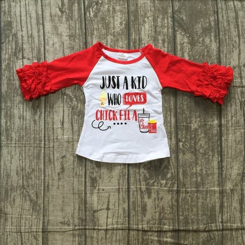 Just a Kid who Loves a Chick Fila Girls Ruffle Sleeve Raglan Shirt - ARIA KIDS