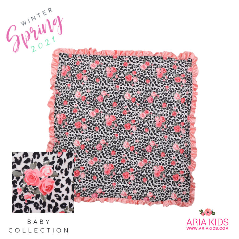 Leopard Pink Rose Ruffle Minky Baby Blanket - ARIA KIDS