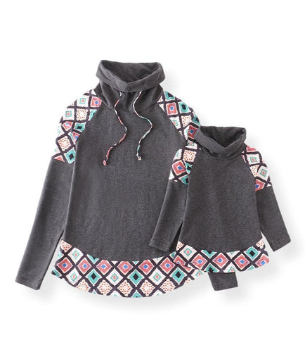 Ellie Mommy & Me Geometric Printed Turtleneck Grey Pullovers - ARIA KIDS