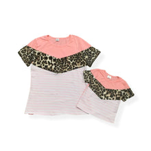 Mommy & Me Leopard Stripe Peach Shirts - ARIA KIDS