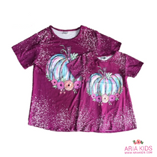 WHOLESALE CLEARANCE BUNDLE - Mommy & Me Plum Tie Dye Floral Pumpkin Shirt (FREE SHIPPING) - ARIA KIDS