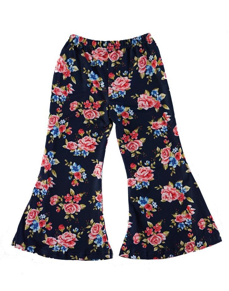 Navy Floral Rose Bell Pants - ARIA KIDS