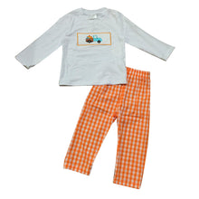 Orange plaid Pumpkin truck smocked boy set