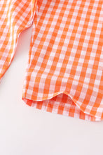 Blue & orange smocked pumpkin plaid pants set