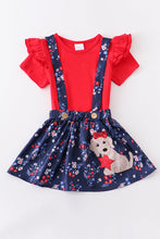 Navy floral dog star applique strap skirt set - ARIA KIDS