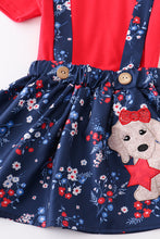 Navy floral dog star applique strap skirt set - ARIA KIDS