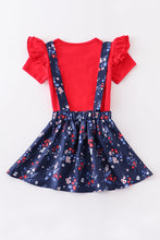 Navy floral dog star applique strap skirt set - ARIA KIDS