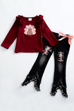 Maroon turkey applique  Denim set - ARIA KIDS