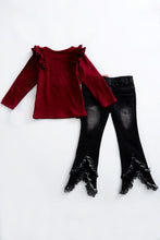 Maroon turkey applique  Denim set - ARIA KIDS