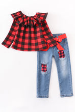 Red and black plaid top & jean pants set - ARIA KIDS