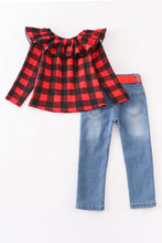 Red and black plaid top & jean pants set - ARIA KIDS