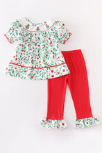 Green christmas tree embroidery smocked ruffle set - ARIA KIDS