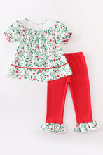 Green christmas tree embroidery smocked ruffle set - ARIA KIDS