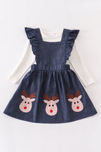Navy deer applique denim dress set